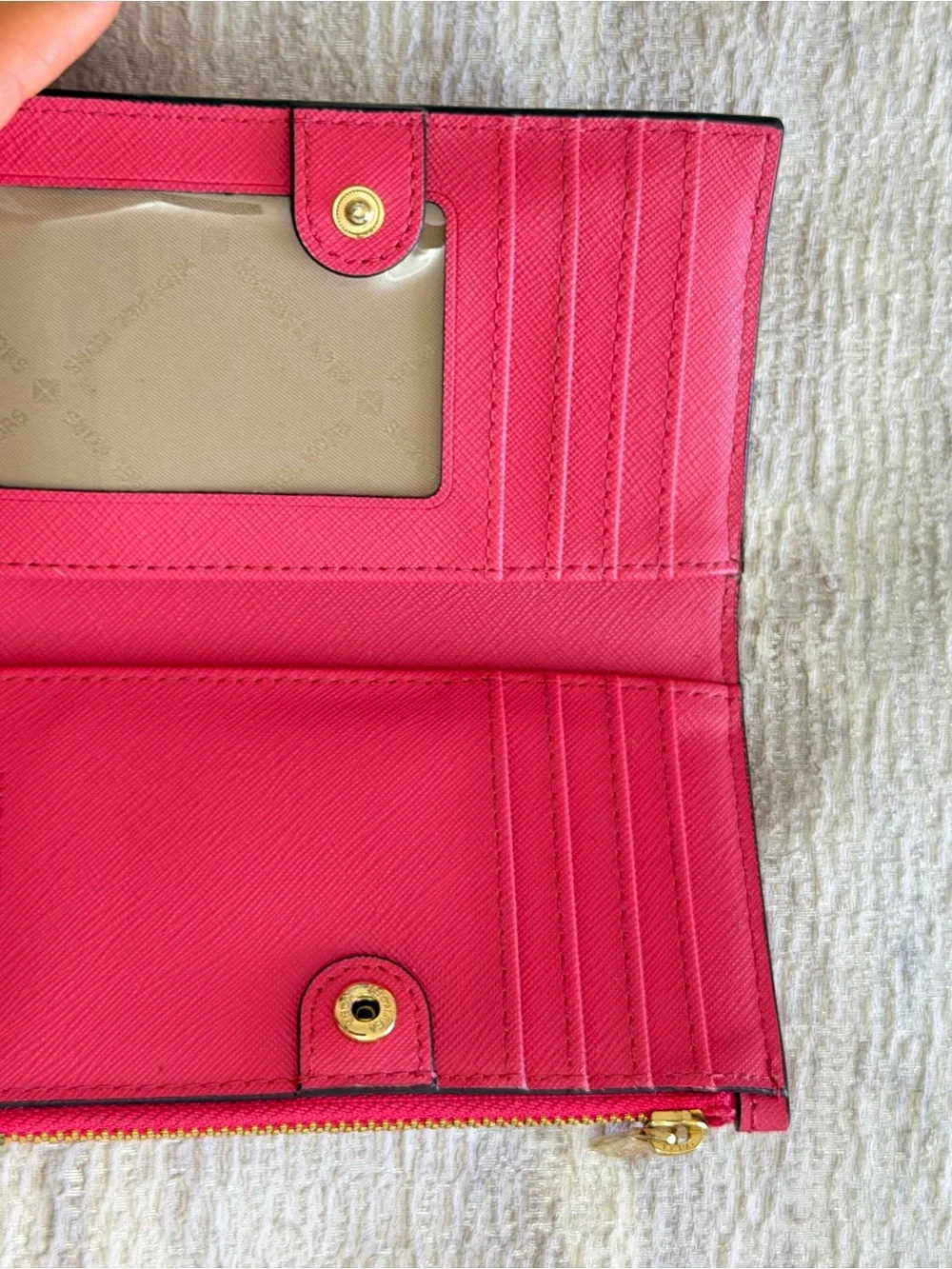MICHAEL KORS Bright Pink Saffiano Zip Wallet with Gold Hardware
